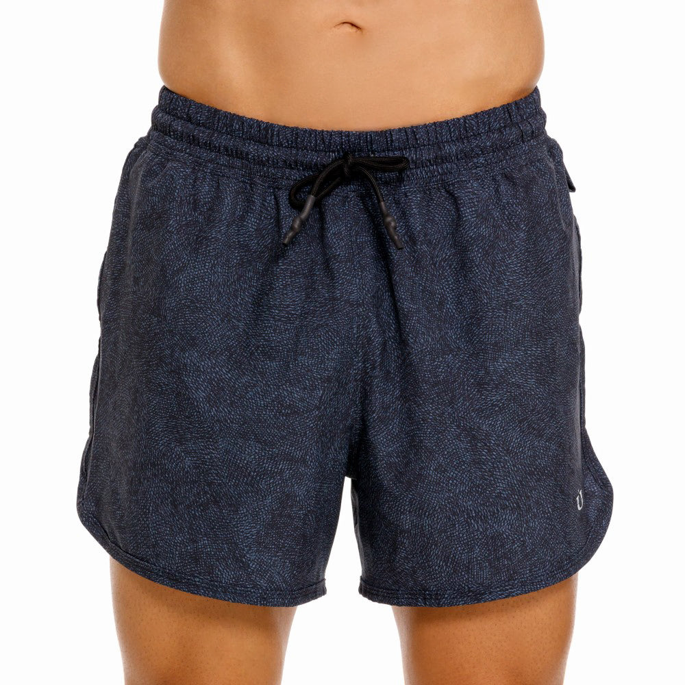 Mundo Unico Tecnica running shorts in blue – geometric Action Tech reflective logo performance shorts
