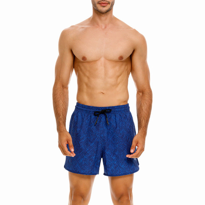 Mundo Unico Tiempo running shorts in blue – geometric quick-dry hidden zip performance shorts