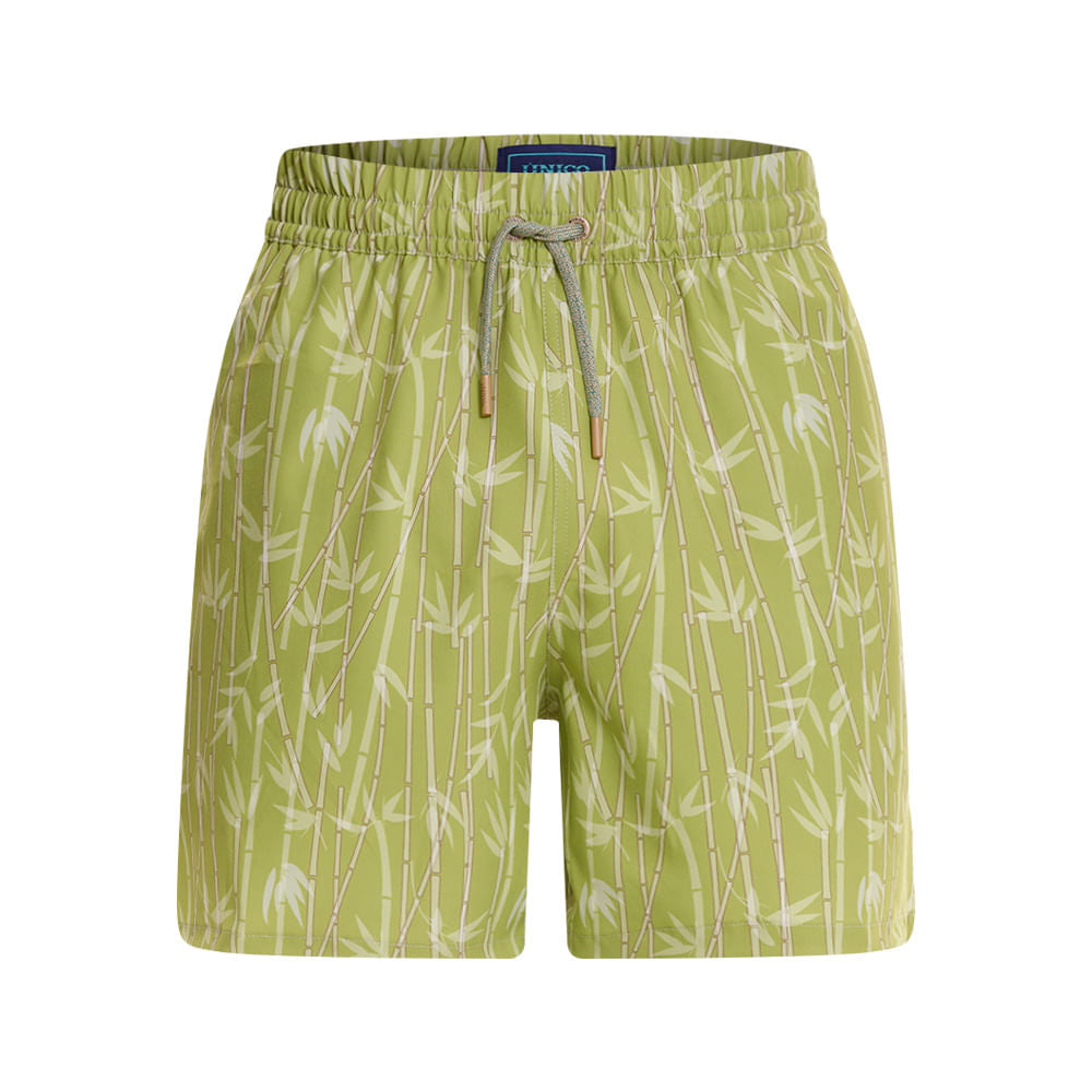 Mundo Unico Azucar board shorts in green – sugar cane print side pockets mesh liner swim shorts