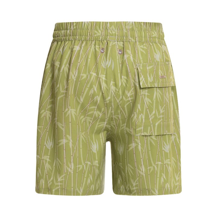 Mundo Unico Azucar board shorts in green – sugar cane print side pockets mesh liner swim shorts