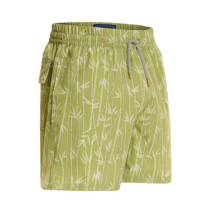 Mundo Unico Azucar board shorts in green – sugar cane print side pockets mesh liner swim shorts