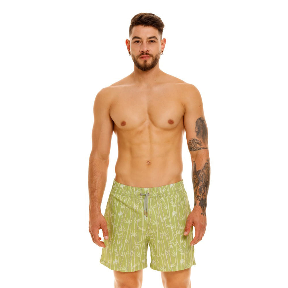 Mundo Unico Azucar board shorts in green – sugar cane print side pockets mesh liner swim shorts
