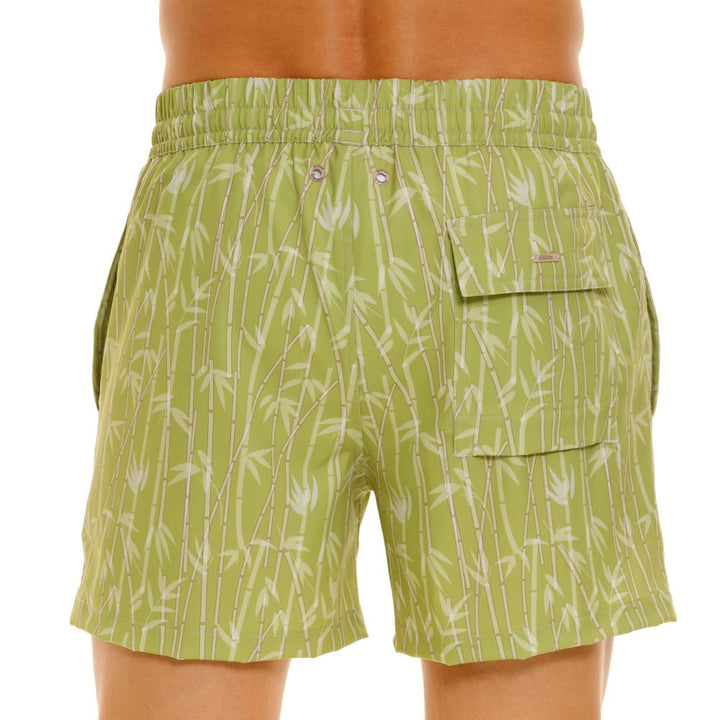 Mundo Unico Azucar board shorts in green – sugar cane print side pockets mesh liner swim shorts