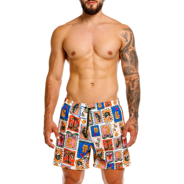 Mundo Unico Diversidad board shorts in beige – mid-length versatile swim shorts