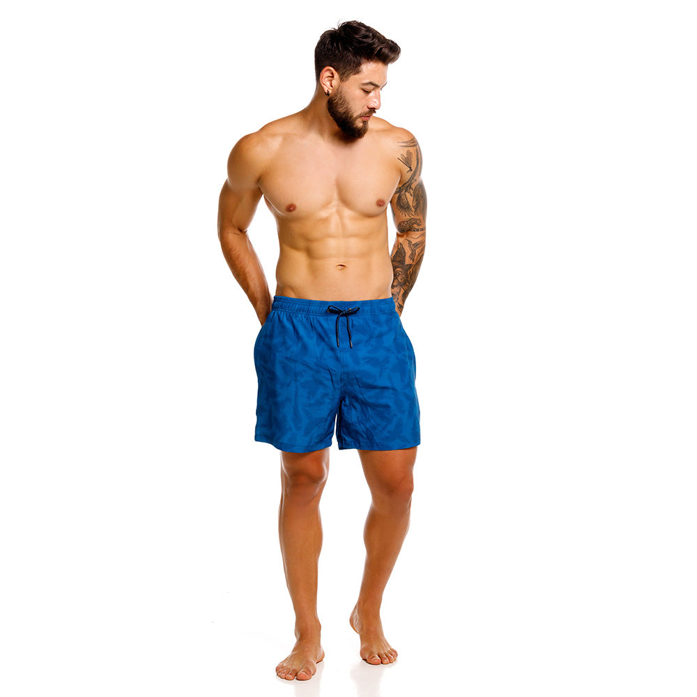 Mundo Unico Guacamaya board shorts in blue – tropical macaw parrot print swim shorts