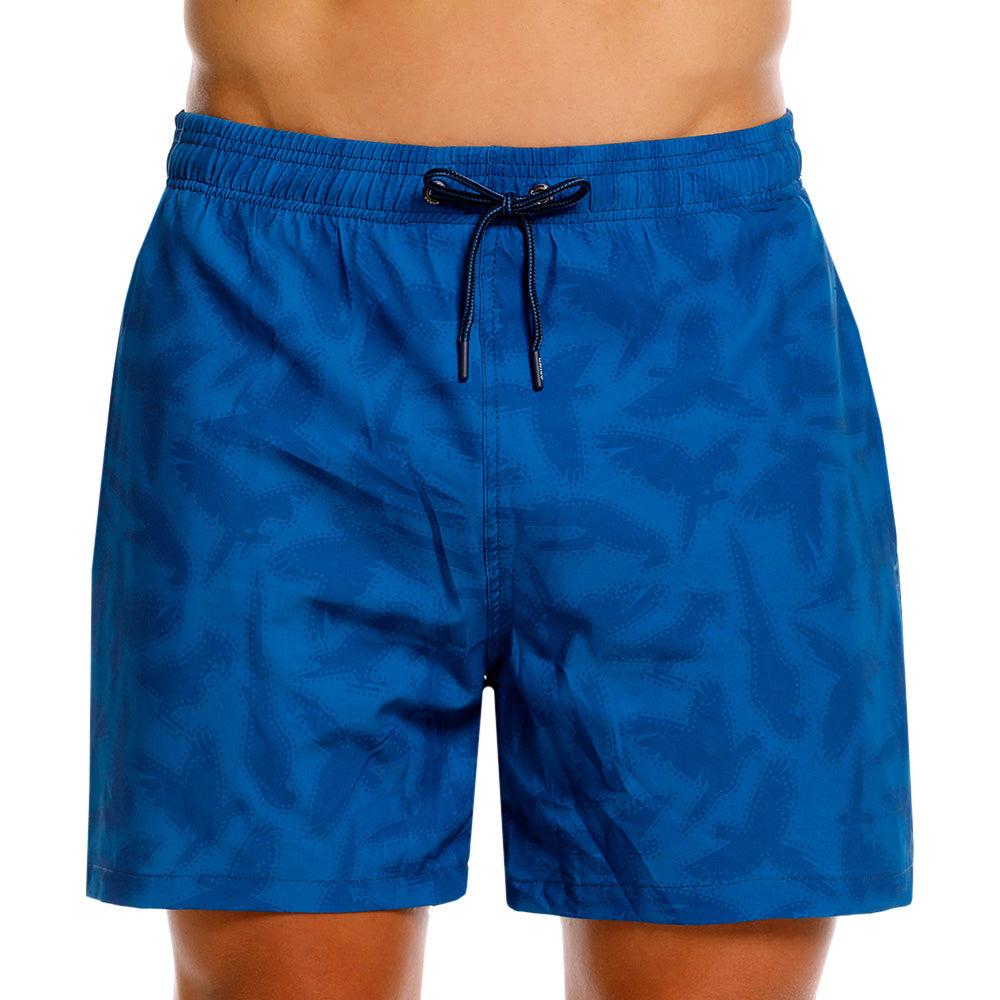 Mundo Unico Guacamaya board shorts in blue – tropical macaw parrot print swim shorts