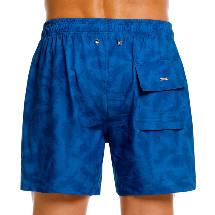 Mundo Unico Guacamaya board shorts in blue – tropical macaw parrot print swim shorts