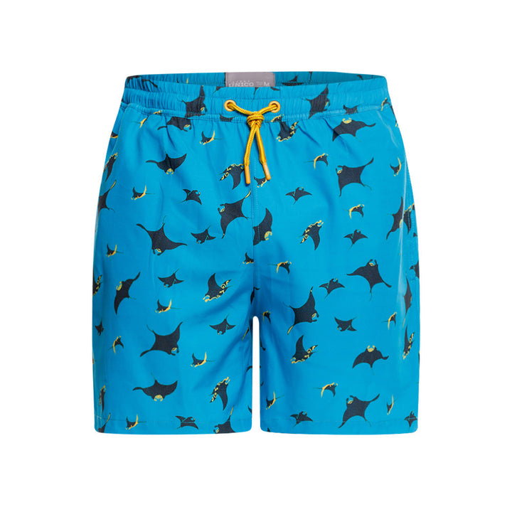 Mundo Unico Mabula board shorts in blue – mid-length quick-dry swim shorts