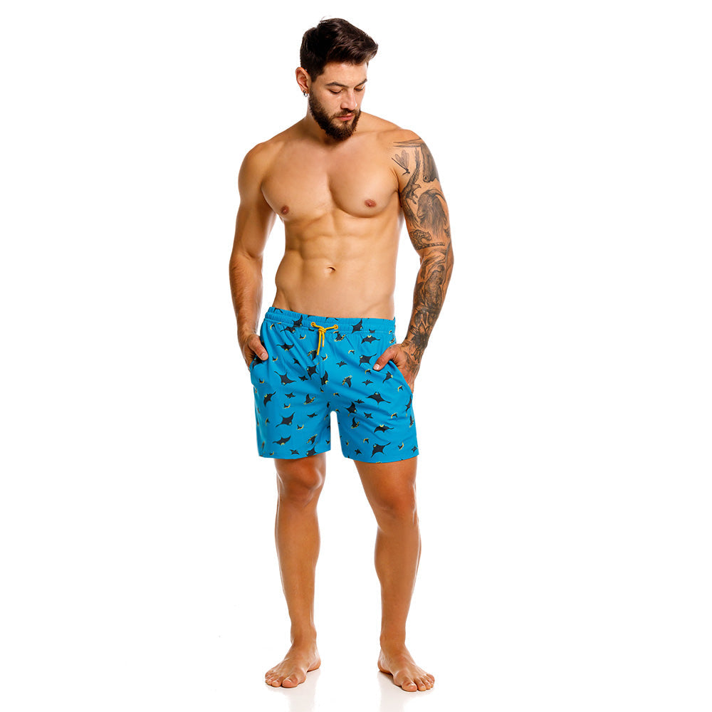 Mundo Unico Mabula board shorts in blue – mid-length quick-dry swim shorts