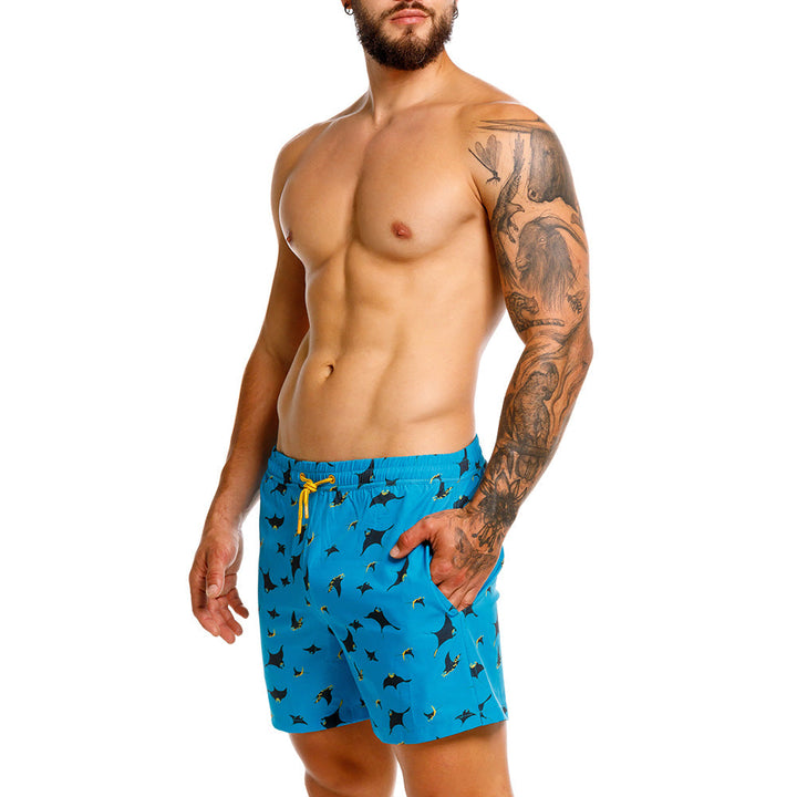 Mundo Unico Mabula board shorts in blue – mid-length quick-dry swim shorts