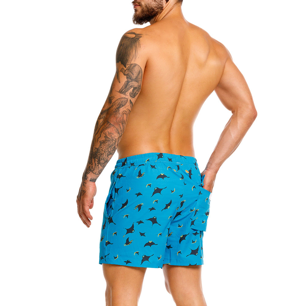 Mundo Unico Mabula board shorts in blue – mid-length quick-dry swim shorts
