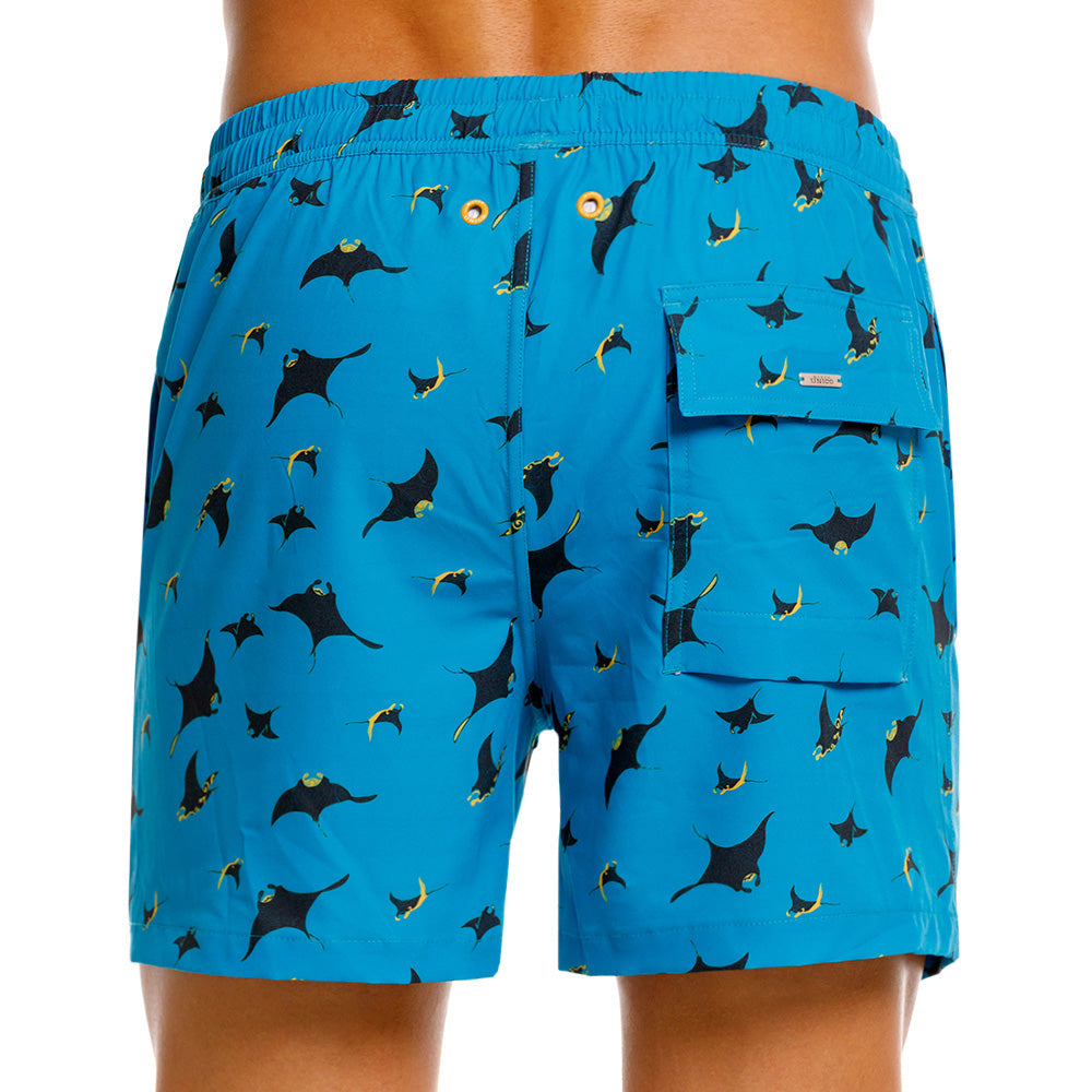 Mundo Unico Mabula board shorts in blue – mid-length quick-dry swim shorts