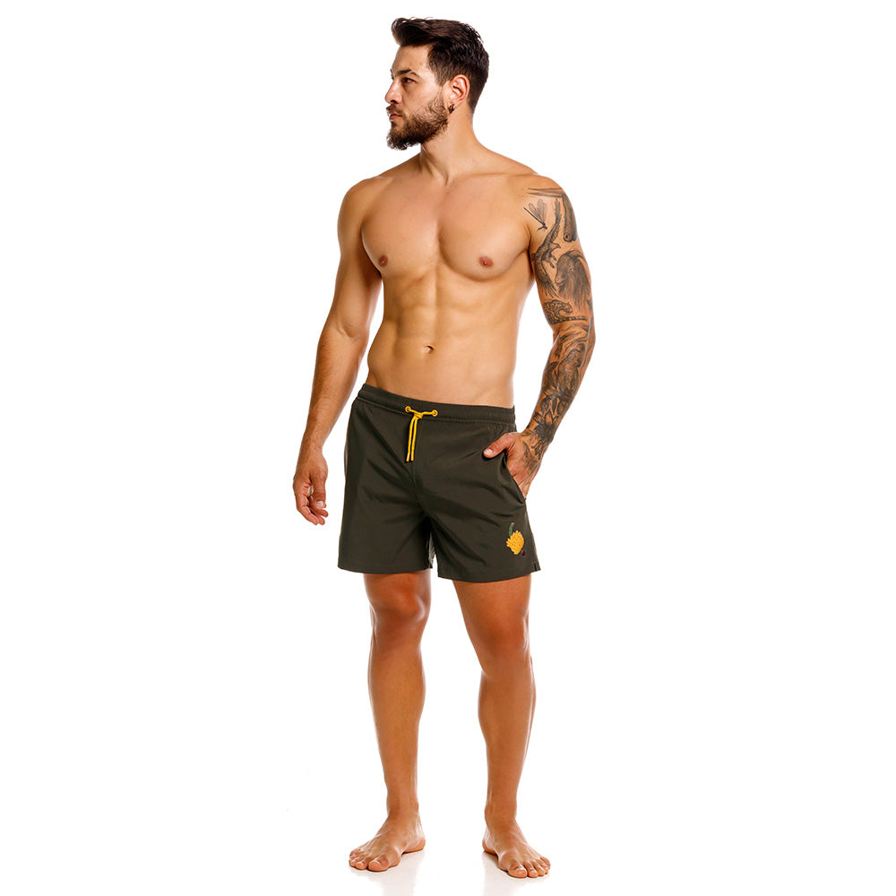 Mundo Unico Racimo board shorts in green – grape bunch print mid-length swim shorts