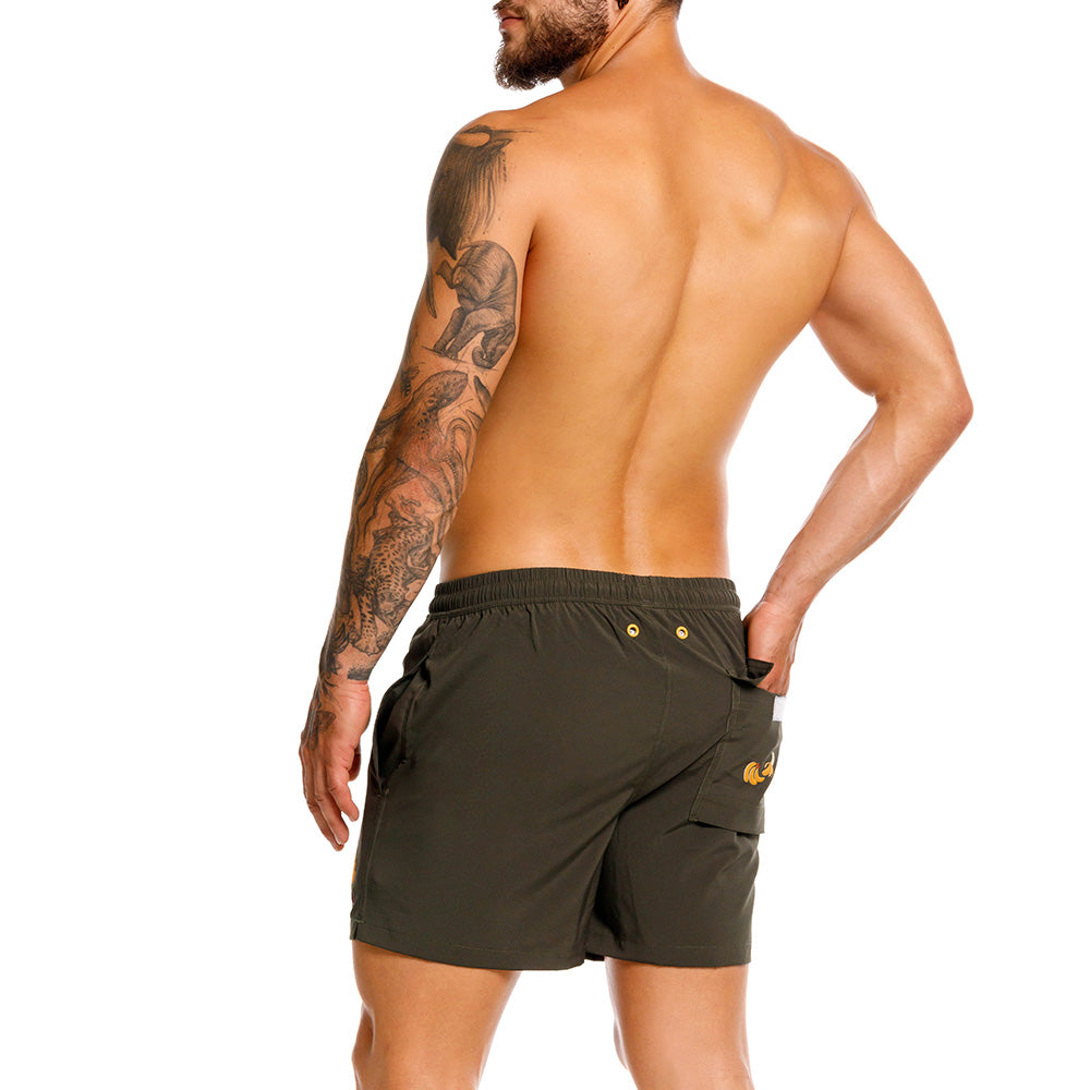 Mundo Unico Racimo board shorts in green – grape bunch print mid-length swim shorts