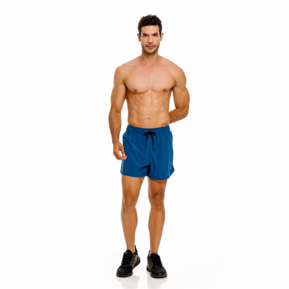 Mundo Unico Intervalos running shorts in blue – towel tunnel zip pocket reflective training shorts