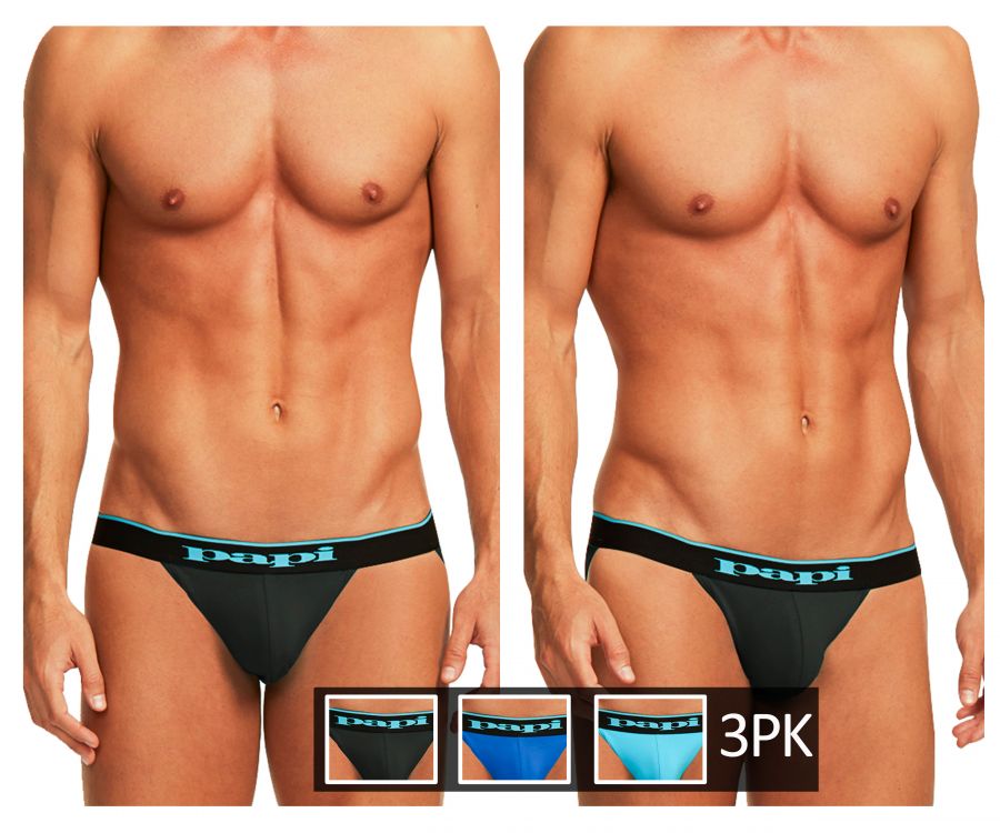 Papi 3-pack men's cotton stretch jockstraps in black cobalt and blue – athletic supporters