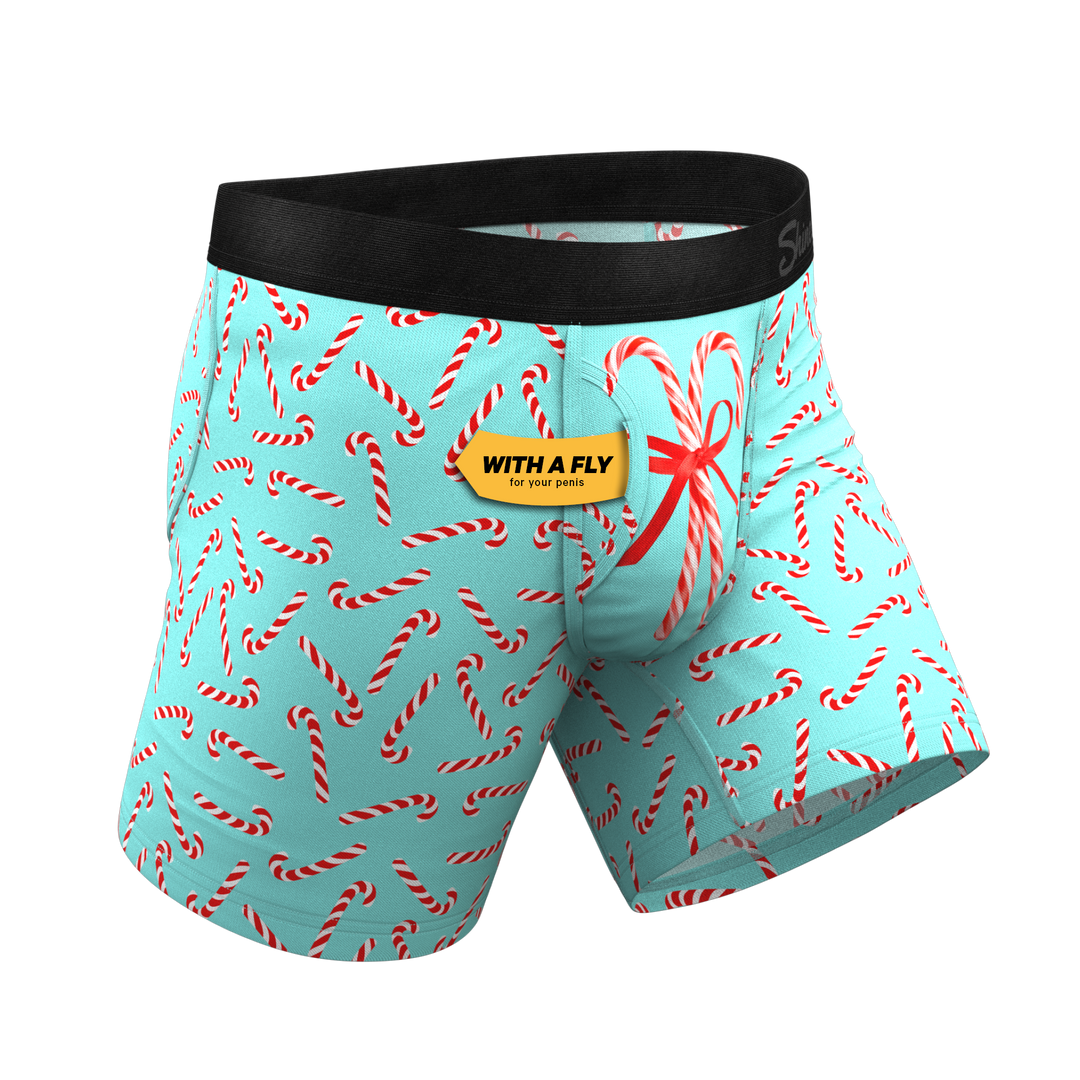 Shinesty "Peppermint Pimp Canes" Candy Cane Ball Hammock® Boxer Briefs with Fly