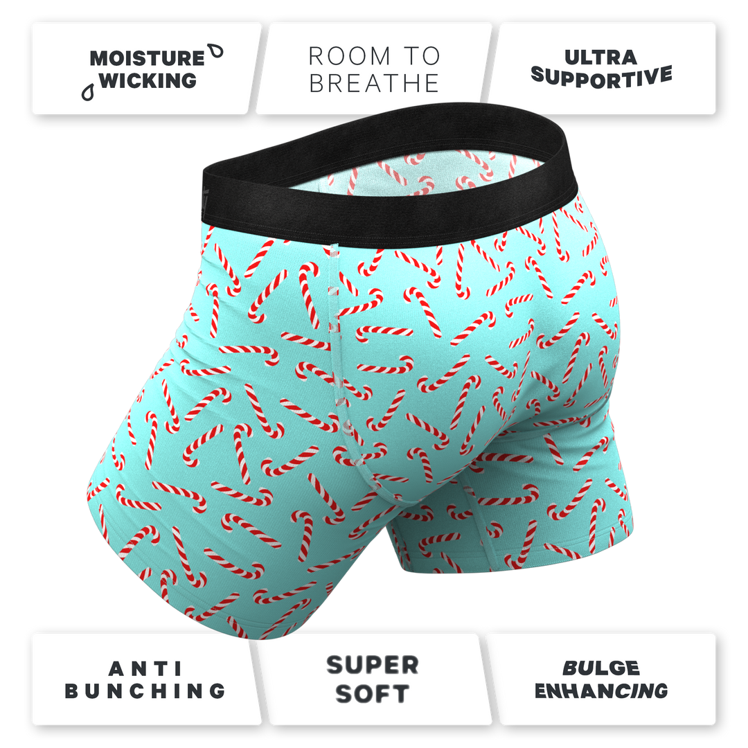 Shinesty "Peppermint Pimp Canes" Candy Cane Ball Hammock® Boxer Briefs with Fly