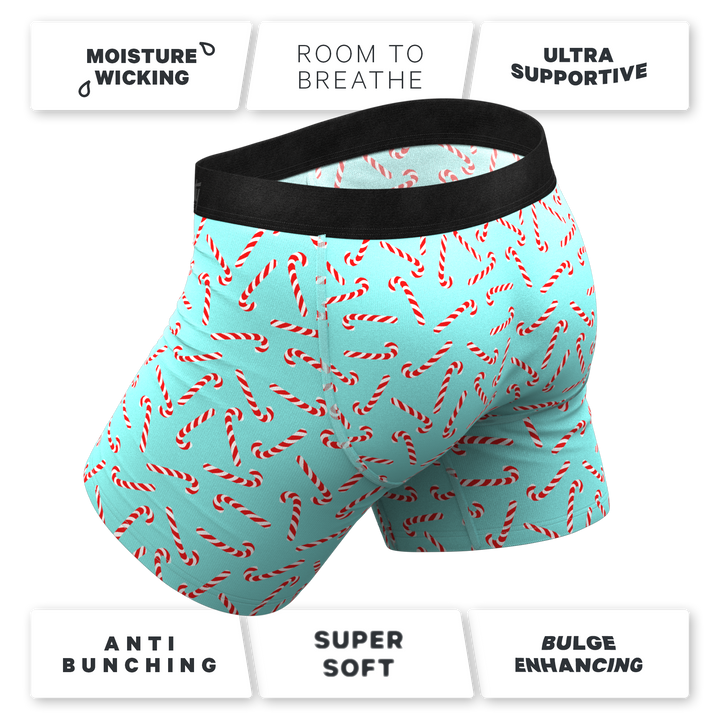 Shinesty "Peppermint Pimp Canes" Candy Cane Ball Hammock® Boxer Briefs with Fly