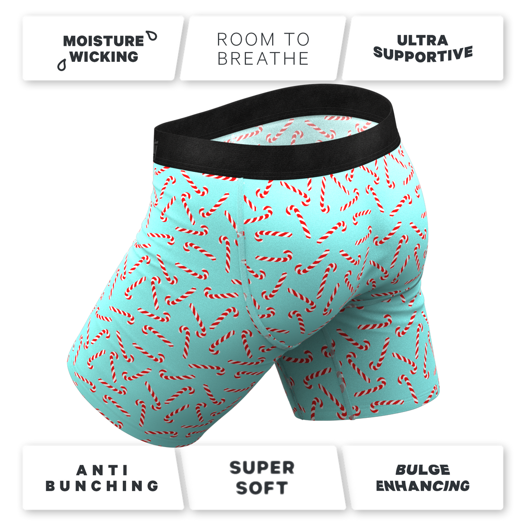 Shinesty "The Peppermint Pimp Canes" Candy Cane Long Leg Ball Hammock® Pouch Boxer Briefs with Fly