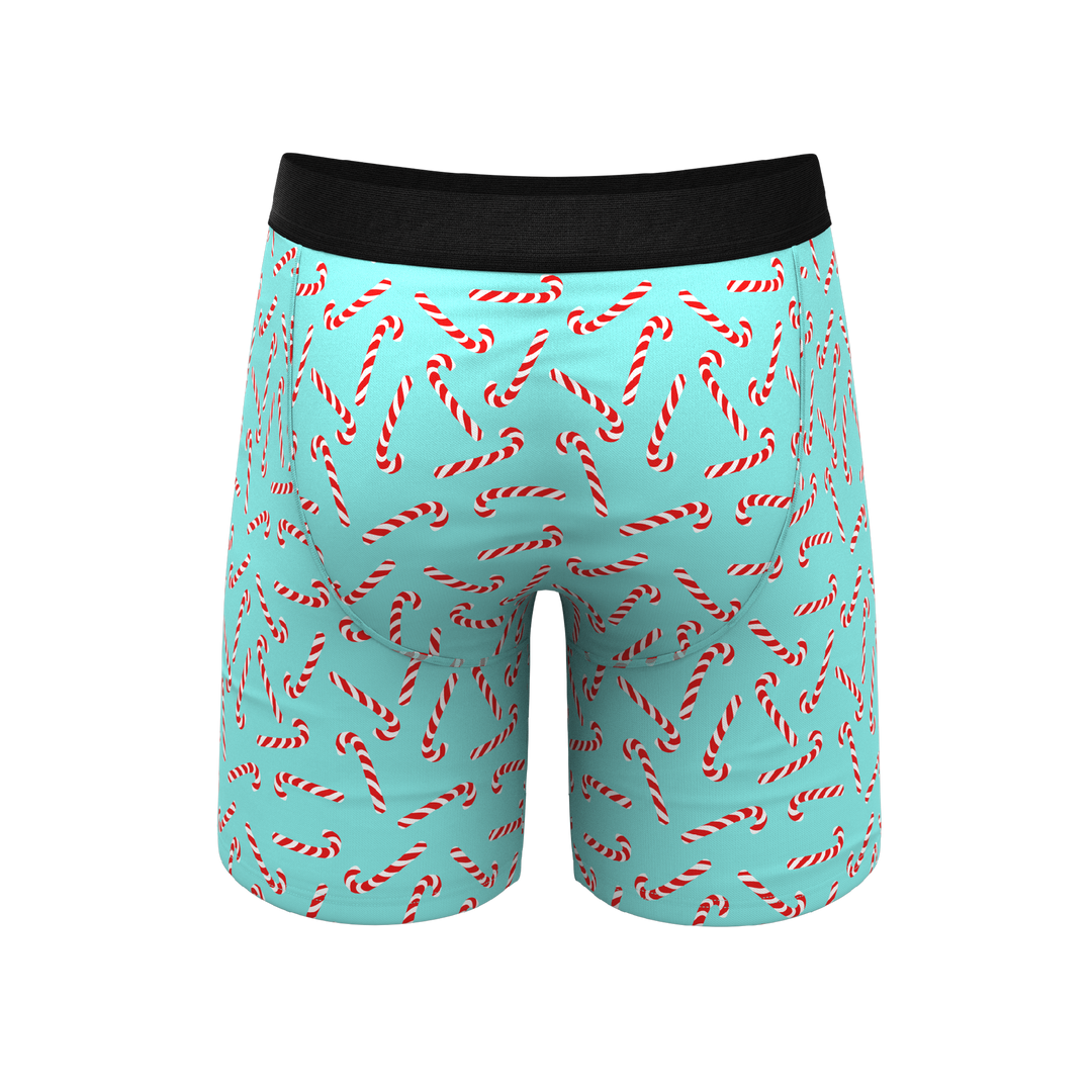 Shinesty "The Peppermint Pimp Canes" Candy Cane Long Leg Ball Hammock® Pouch Boxer Briefs with Fly