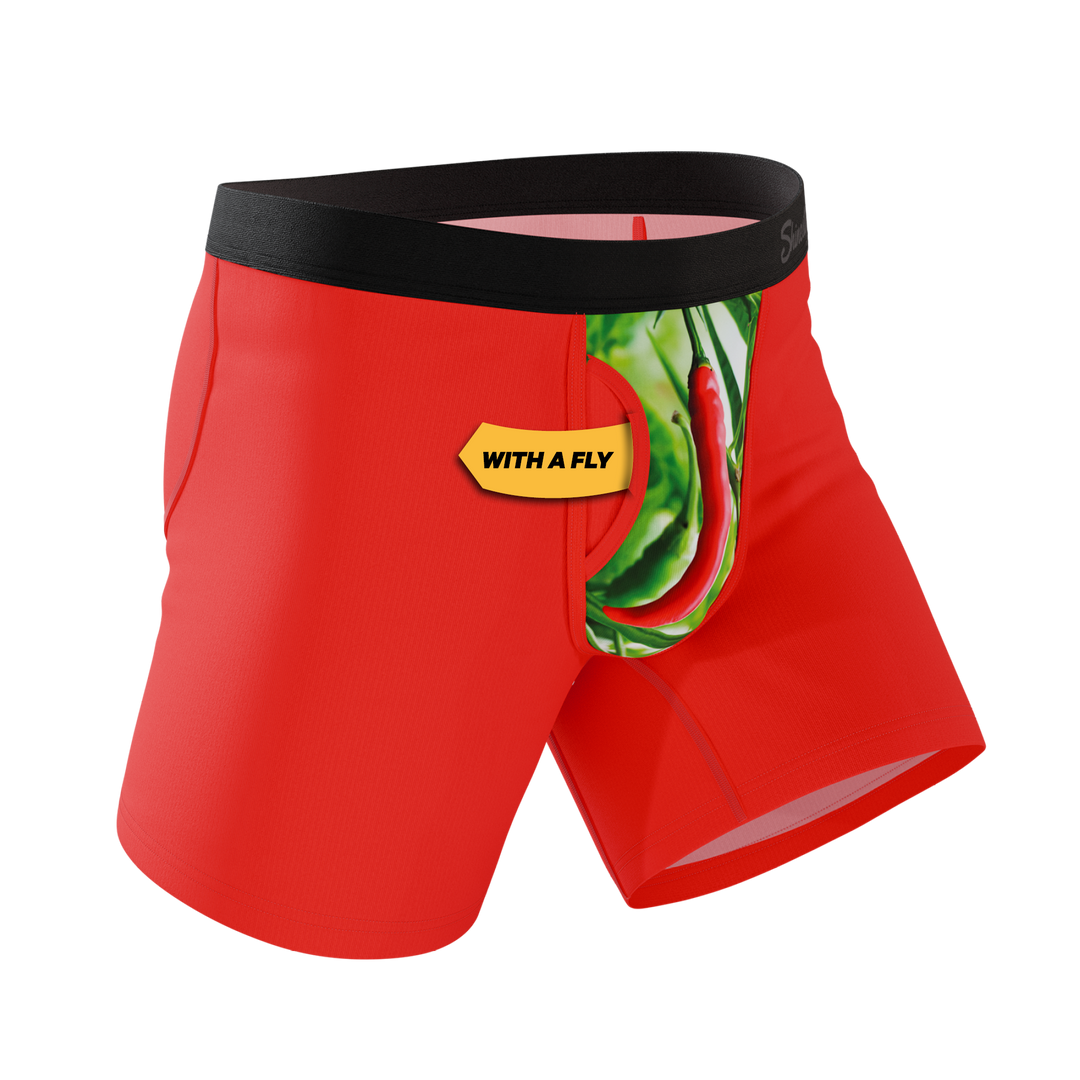 Men's Ball Hammock® Boxer Briefs with Fly - The Picante - Chili Pepper Print