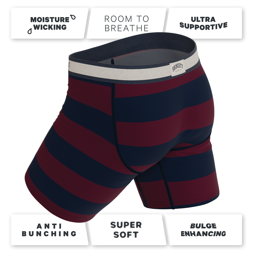 Shinesty The Pitch rugby stripe Ball Hammock long leg underwear with fly – men's rugby stripe long leg boxer