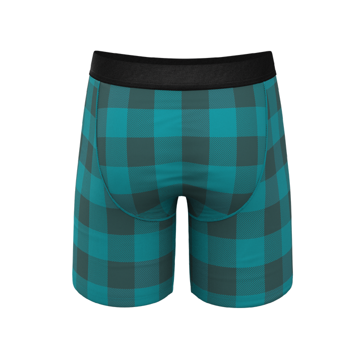 The Plaid And Simple | Green Buffalo Check Long Leg Ball Hammock® Pouch Boxers With Fly