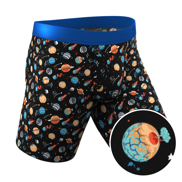 The Personal Space: Men's Outer Space Print Long Leg Boxer Briefs with Ball Hammock® Pouch & Fly