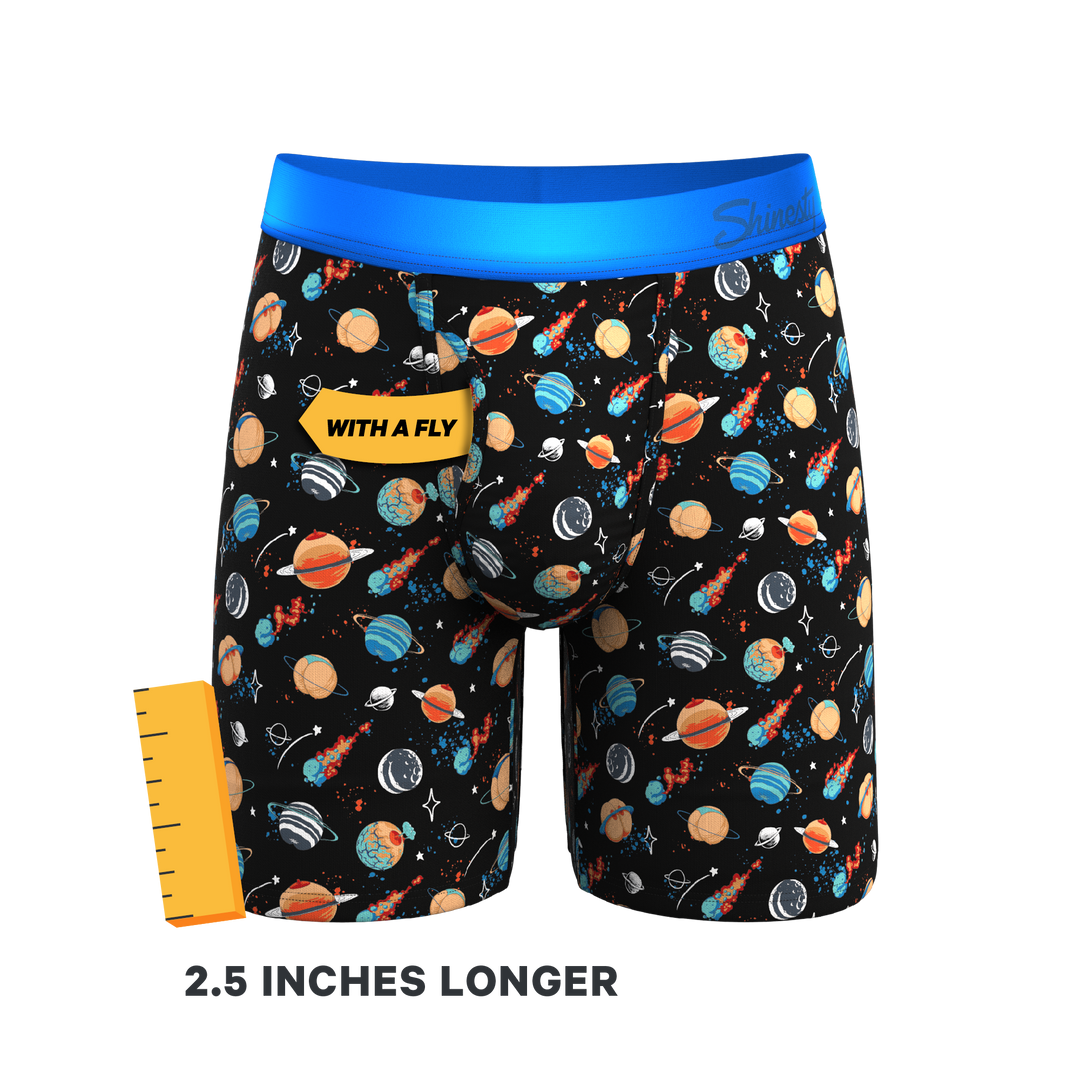 The Personal Space: Men's Outer Space Print Long Leg Boxer Briefs with Ball Hammock® Pouch & Fly