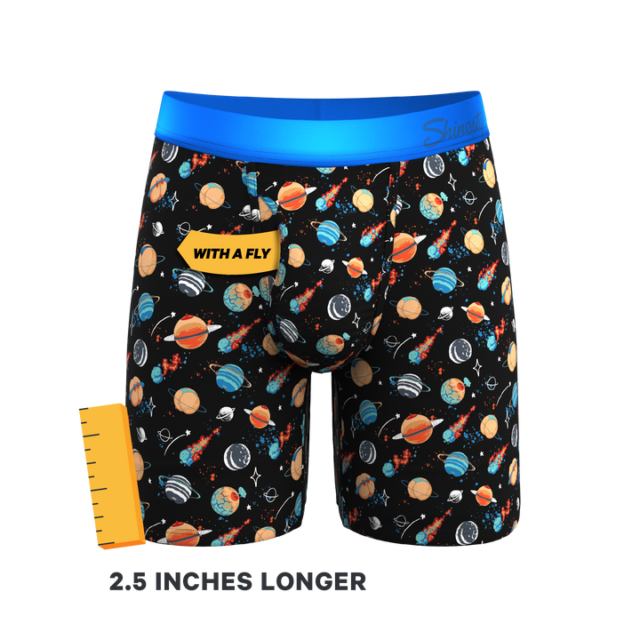 The Personal Space: Men's Outer Space Print Long Leg Boxer Briefs with Ball Hammock® Pouch & Fly