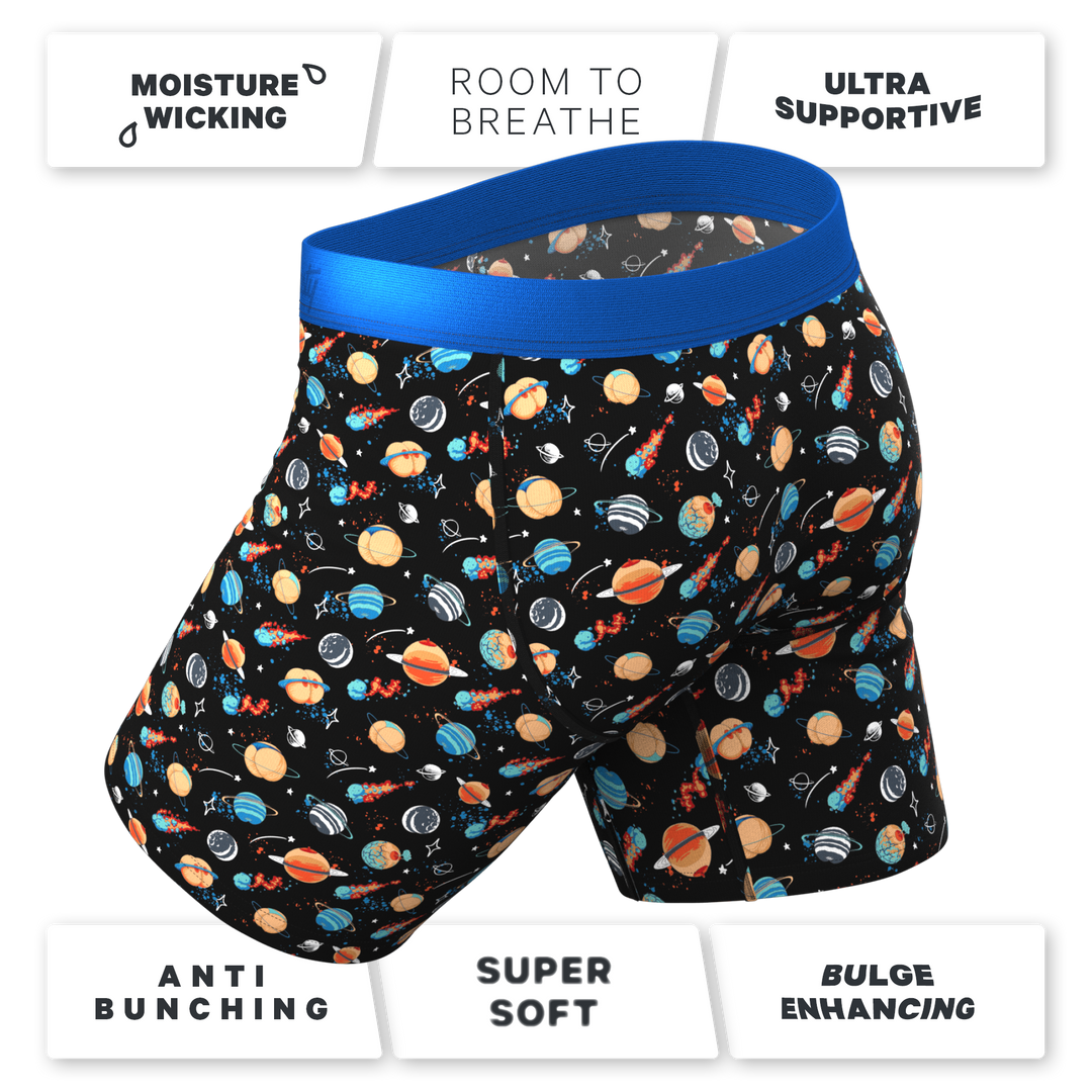 The Personal Space: Men's Outer Space Print Long Leg Boxer Briefs with Ball Hammock® Pouch & Fly