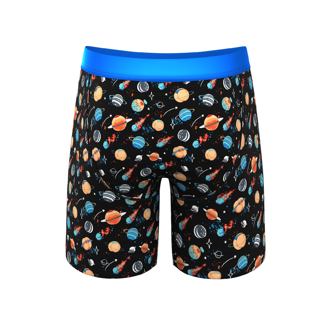 The Personal Space: Men's Outer Space Print Long Leg Boxer Briefs with Ball Hammock® Pouch & Fly