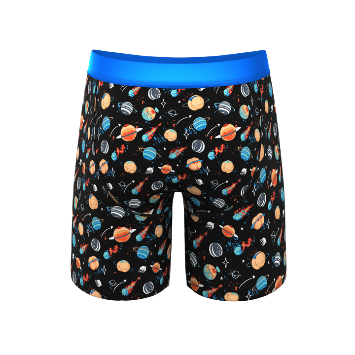 The Personal Space: Men's Outer Space Print Long Leg Boxer Briefs with Ball Hammock® Pouch & Fly