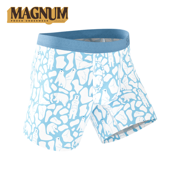 Shinesty Men's Ball Hammock Magnum Pouch Boxer Briefs - 6" Inseam Polar Bear Print MicroModal Underwear, The Polar Polka