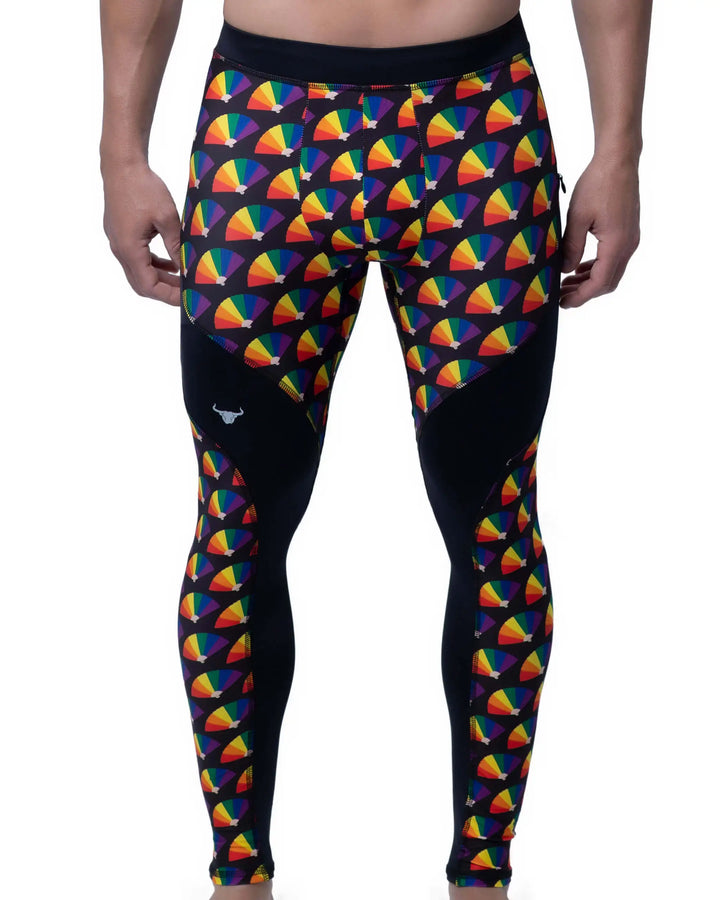 Matador Meggings "Pride Fans" Men’s Athletic Leggings – Vibrant Hand Fan Inspired Compression Tights