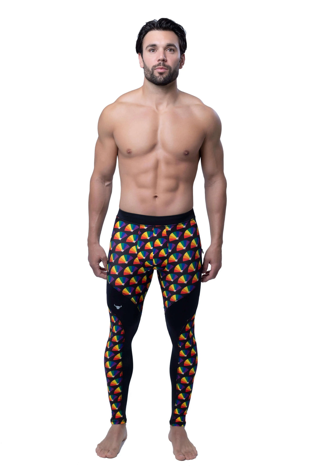 Matador Meggings "Pride Fans" Men’s Athletic Leggings – Vibrant Hand Fan Inspired Compression Tights