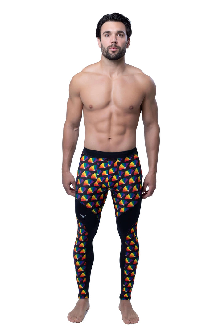 Matador Meggings "Pride Fans" Men’s Athletic Leggings – Vibrant Hand Fan Inspired Compression Tights