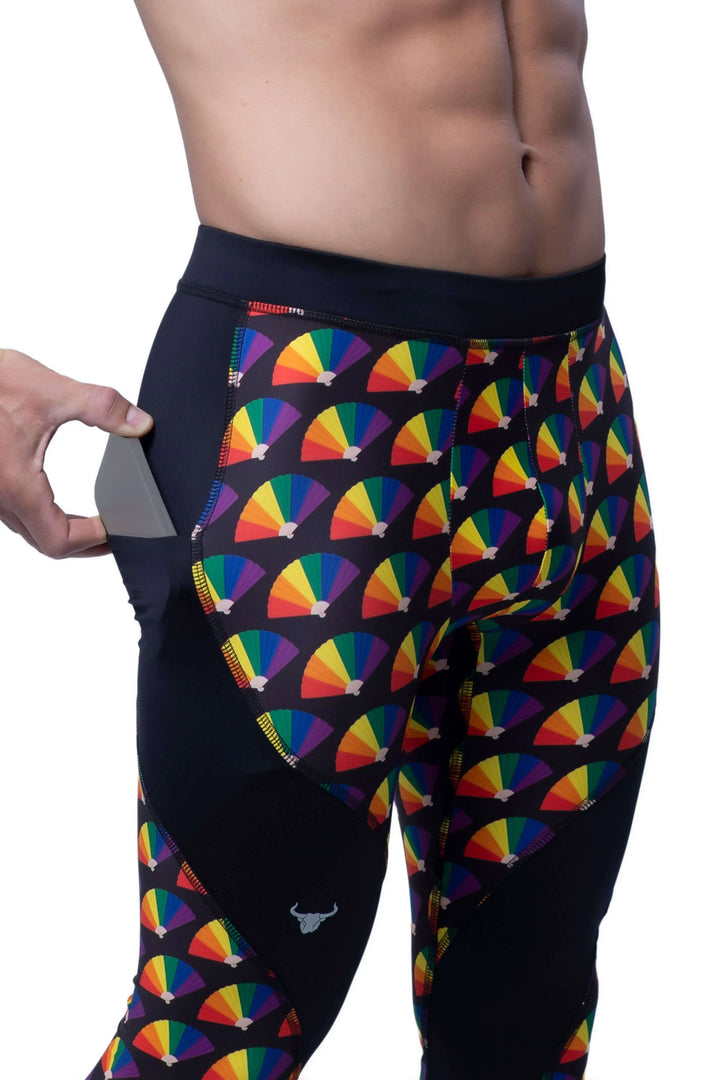 Matador Meggings "Pride Fans" Men’s Athletic Leggings – Vibrant Hand Fan Inspired Compression Tights