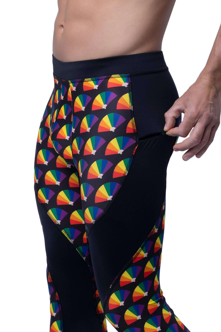Matador Meggings "Pride Fans" Men’s Athletic Leggings – Vibrant Hand Fan Inspired Compression Tights