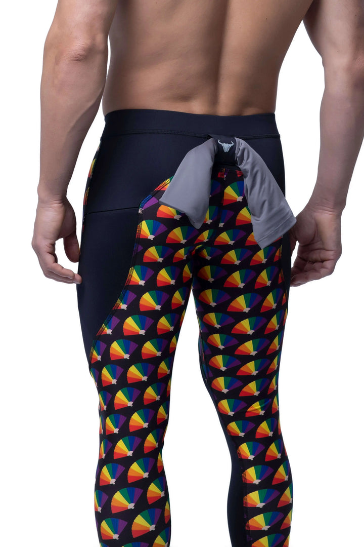 Matador Meggings "Pride Fans" Men’s Athletic Leggings – Vibrant Hand Fan Inspired Compression Tights