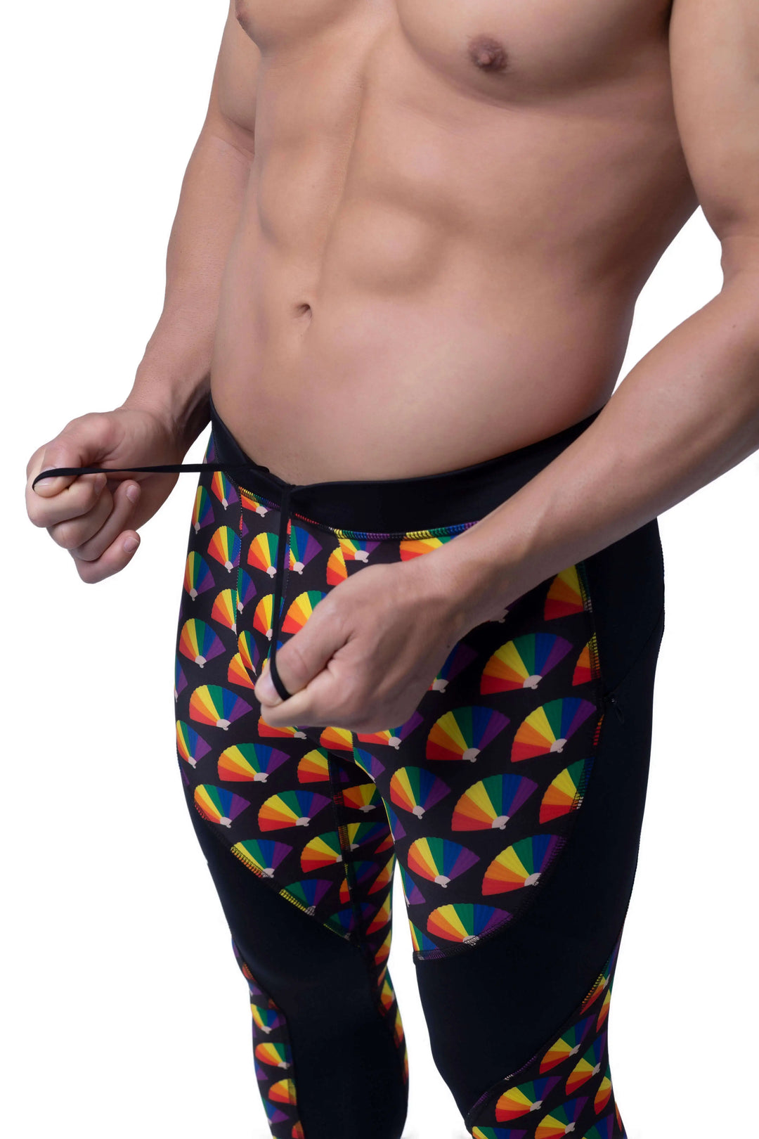 Matador Meggings "Pride Fans" Men’s Athletic Leggings – Vibrant Hand Fan Inspired Compression Tights