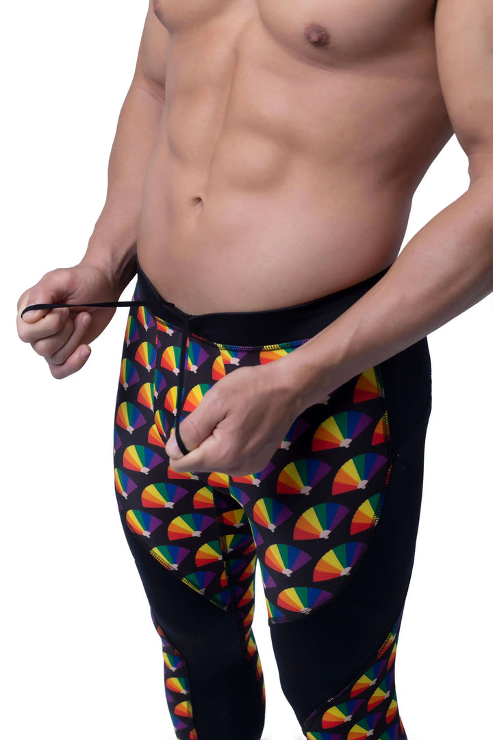 Matador Meggings "Pride Fans" Men’s Athletic Leggings – Vibrant Hand Fan Inspired Compression Tights