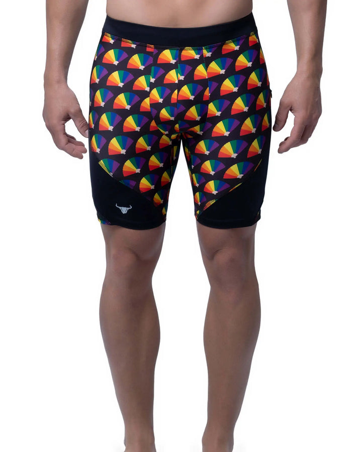 Matador Meggings Pride Fans men's compression shorts – vibrant fan print squat-proof hybrid shorts