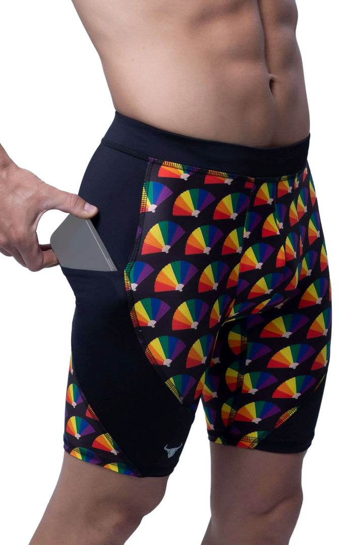 Matador Meggings Pride Fans men's compression shorts – vibrant fan print squat-proof hybrid shorts