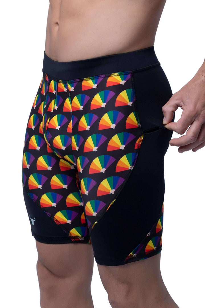 Matador Meggings Pride Fans men's compression shorts – vibrant fan print squat-proof hybrid shorts