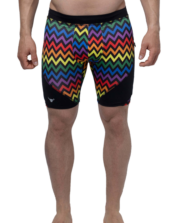 Matador Meggings Pride Zigzag rainbow men's compression shorts – squat-proof hybrid shorts