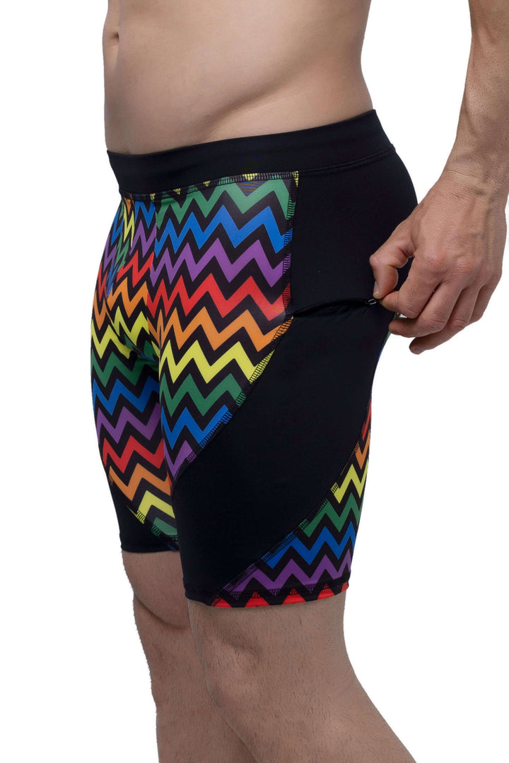 Matador Meggings Pride Zigzag rainbow men's compression shorts – squat-proof hybrid shorts