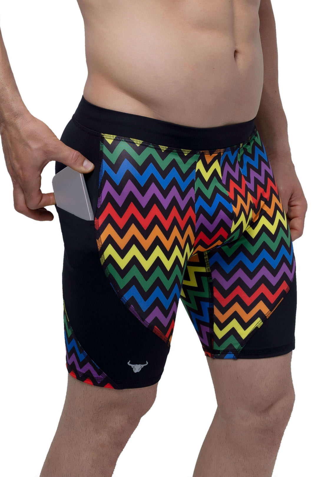 Matador Meggings Pride Zigzag rainbow men's compression shorts – squat-proof hybrid shorts