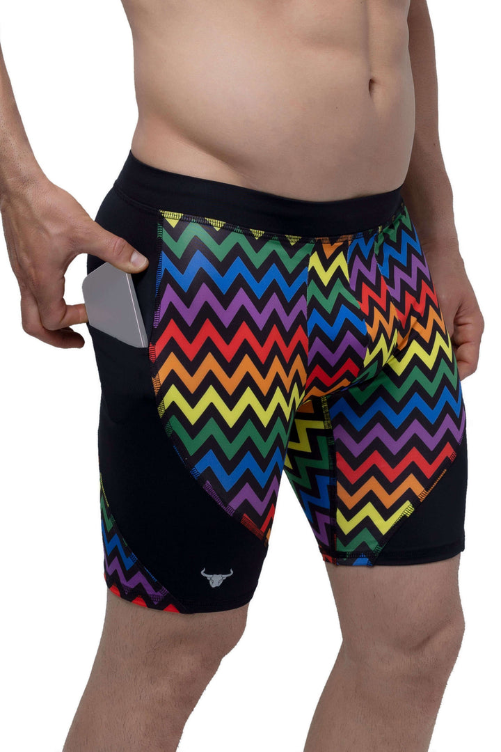 Matador Meggings Pride Zigzag rainbow men's compression shorts – squat-proof hybrid shorts